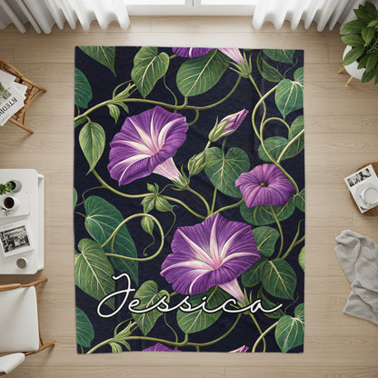 Purple Floral with Custom Name Decoration Custom Blanket - Walk Greener