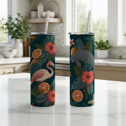 Tropical Flamingo and Manatee Design Tumbler Cups