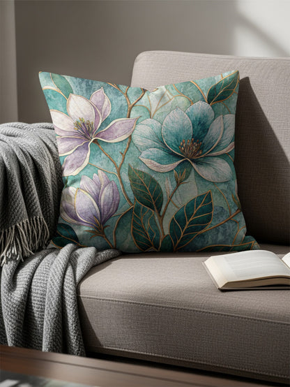 Floral Mosaic Magnolia Watercolor Elegant Design Throw Pillows - Walk Greener