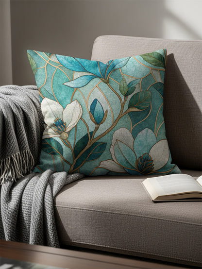 Magnolia Blossoms Floral Mosaic Art Patterned Throw Pillows - Walk Greener