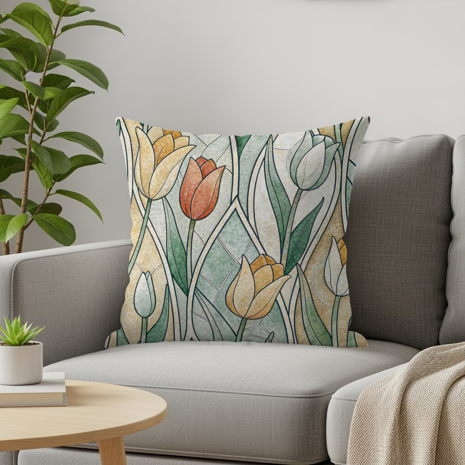 Floral Stained Glass Art Style Pattern Decorative Throw Pillows - Walk Greener