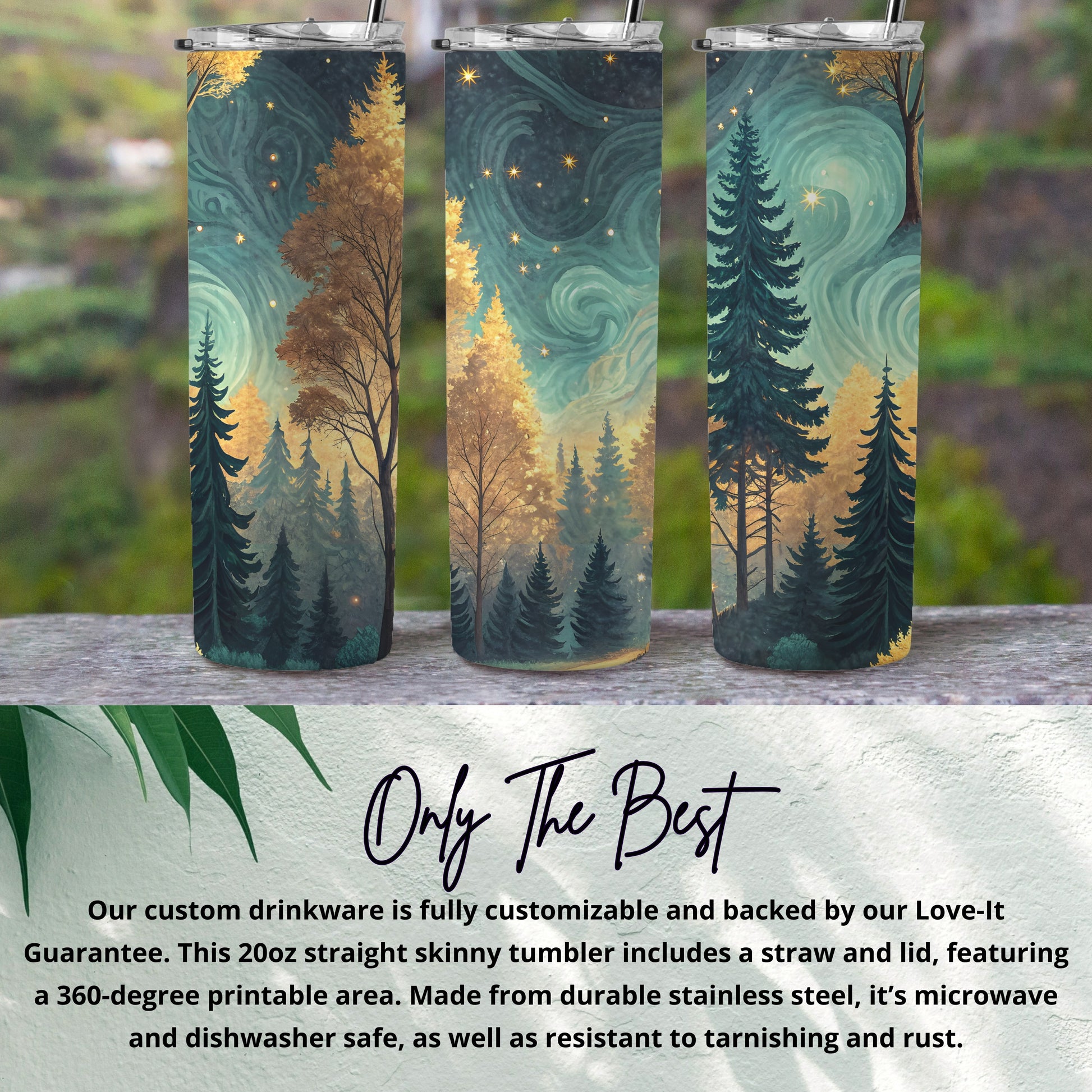 Starry Forest Customizable 20oz Skinny Tumbler