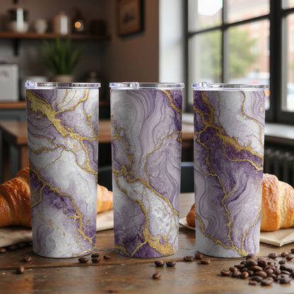 Elegant Purple and Gold Marbled Design Tumbler