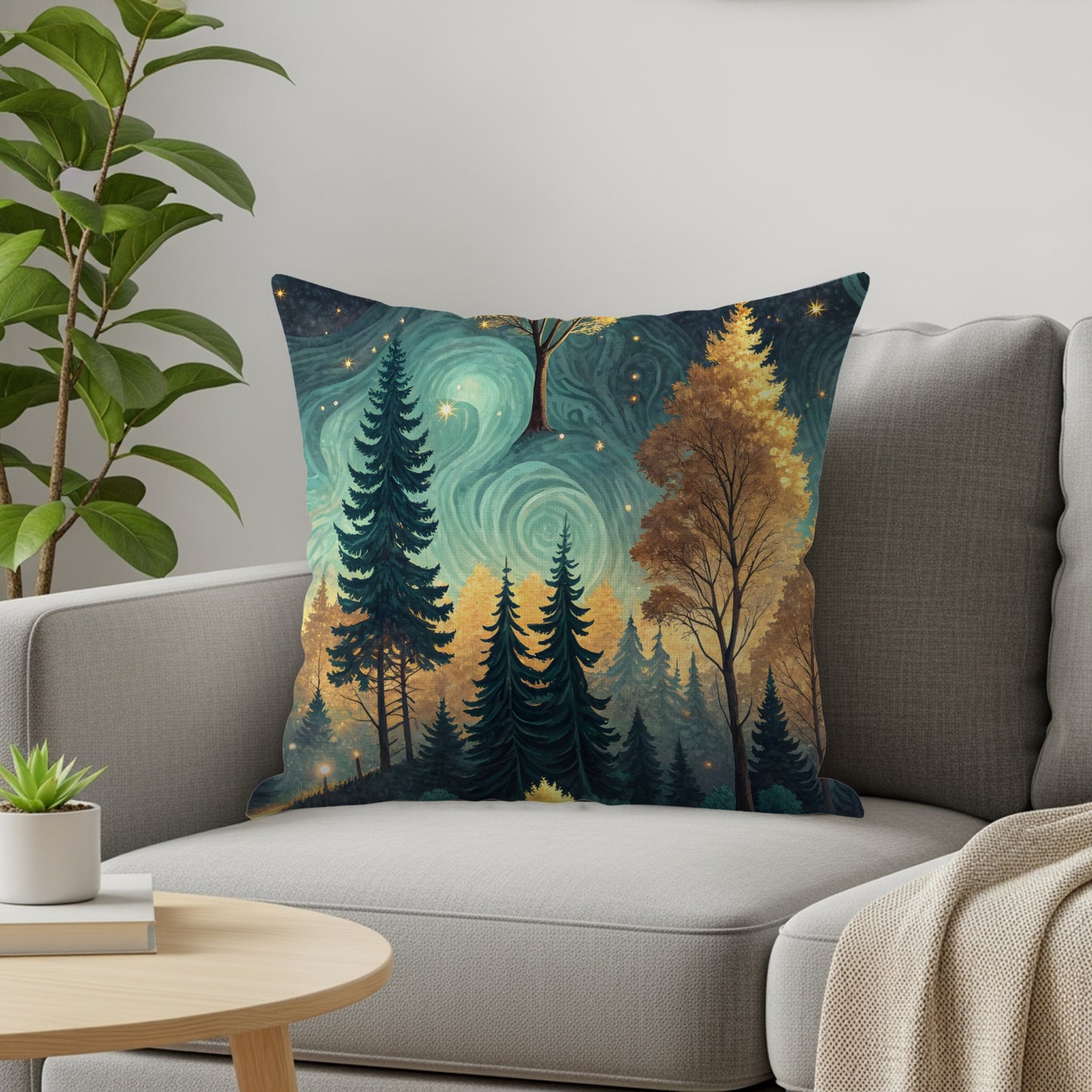 Enchanting Forest Night Sky Decorative Throw Pillow
