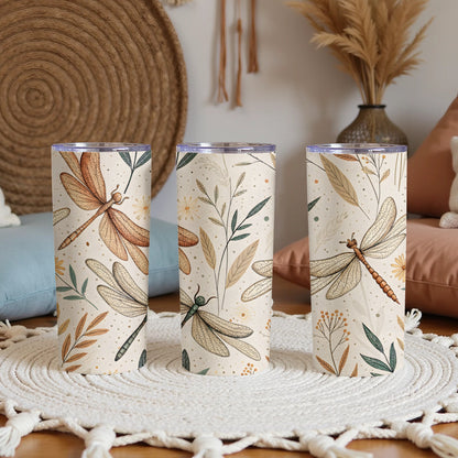 Dragonfly and Botanical Design Tumbler Set