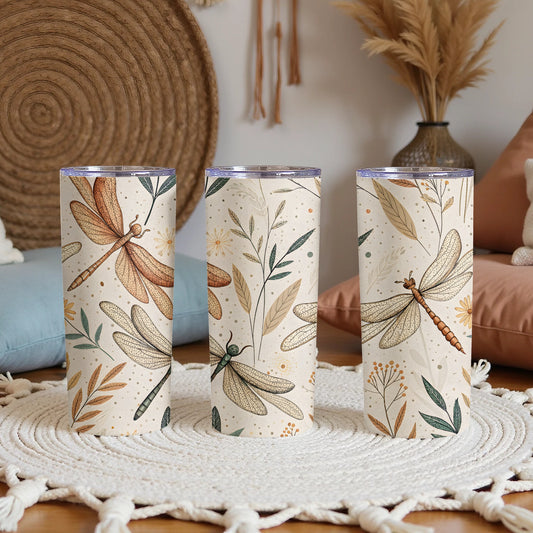 Dragonfly and Botanical Design Tumbler Set