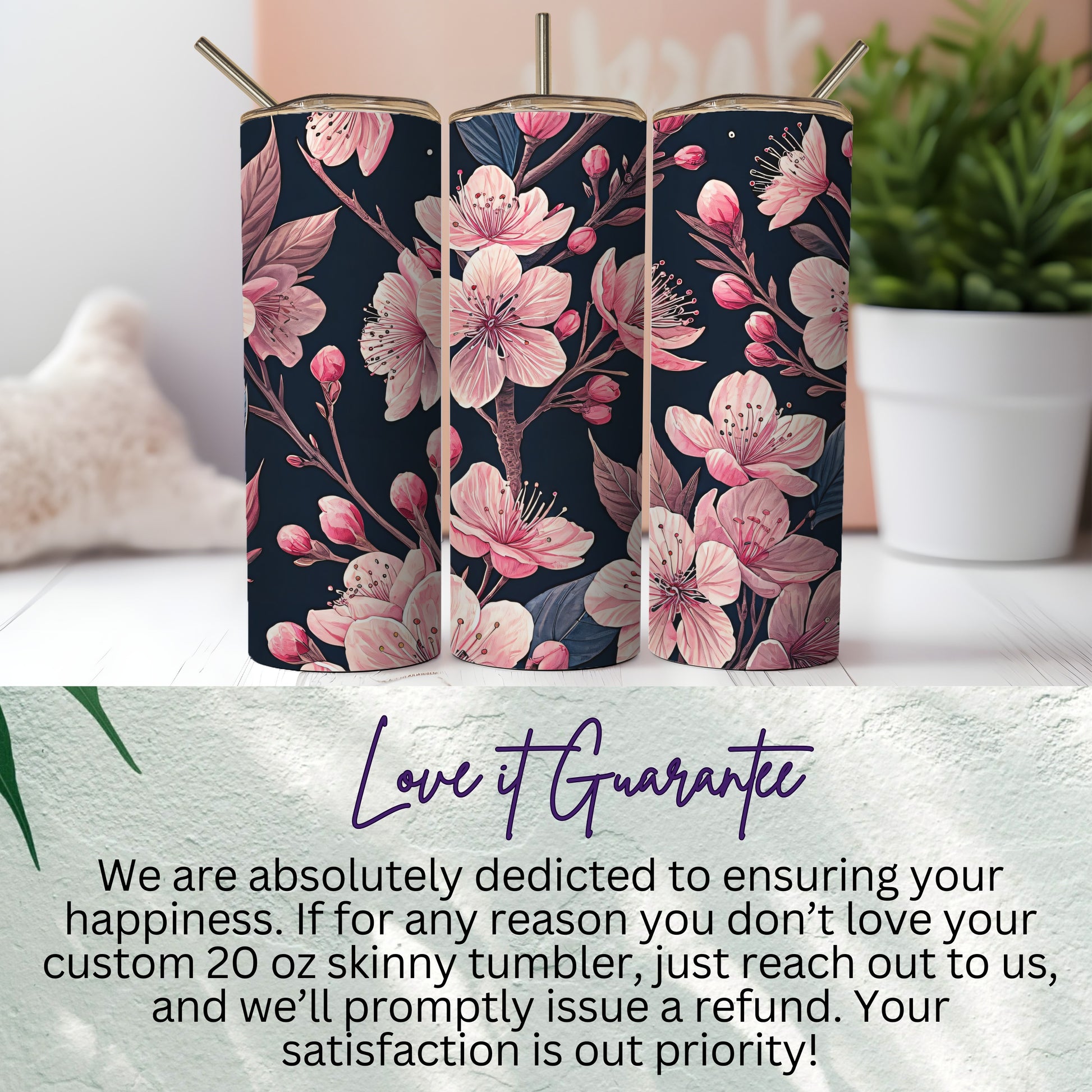 Custom 20 oz Skinny Tumbler with Floral Design