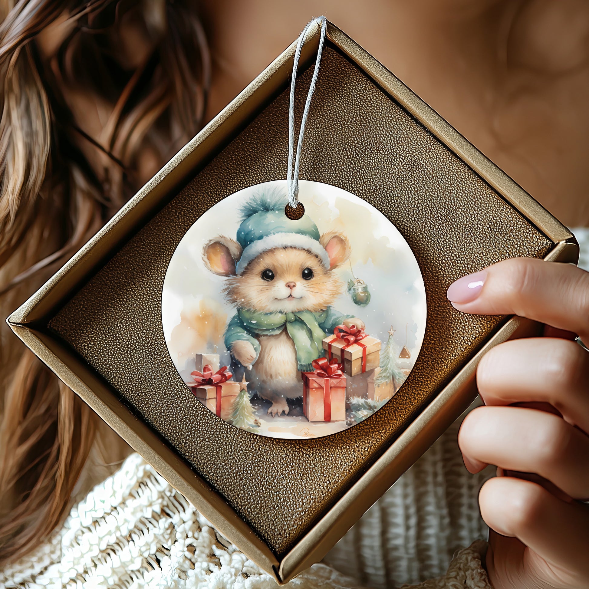 Festive Mouse With Presents Christmas Ornament product