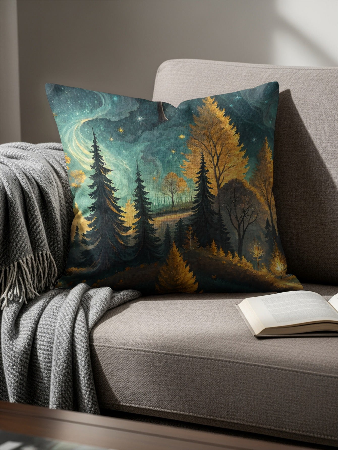 Enchanting Forest Illustration Decorative Pillow