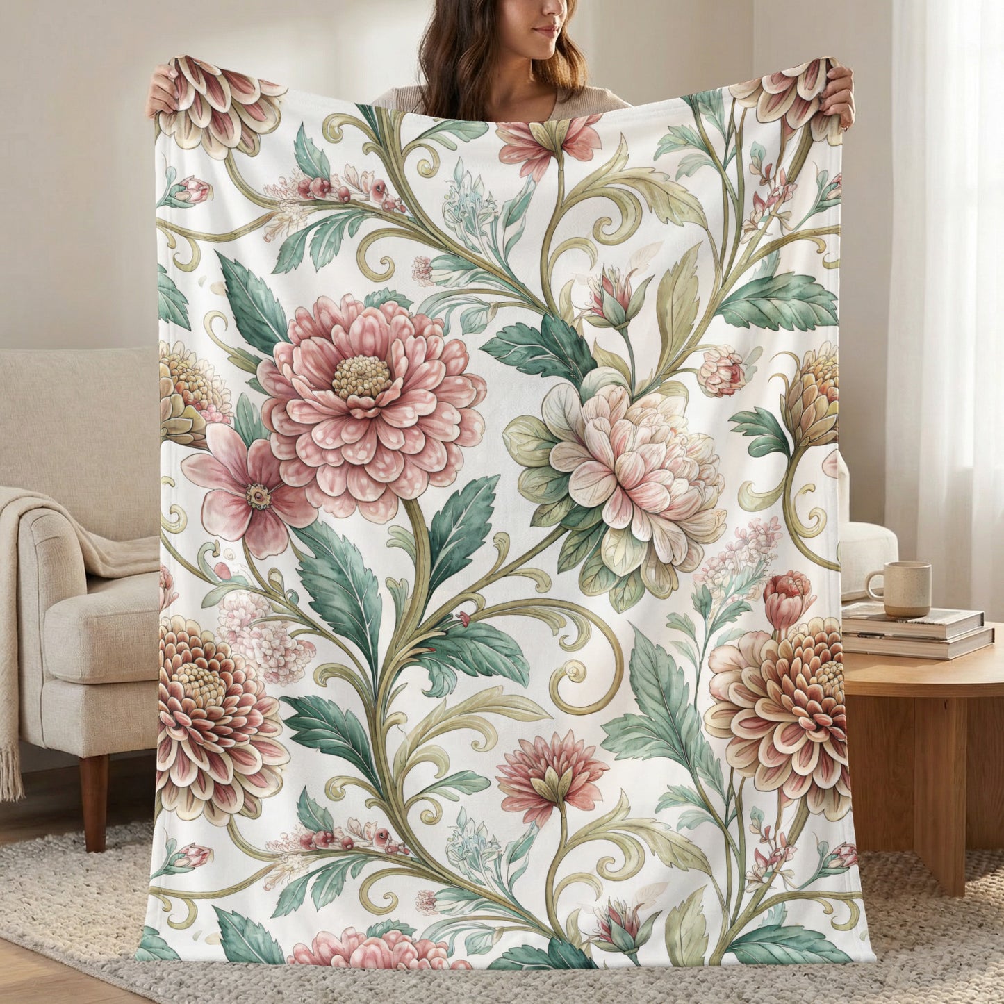 Floral Vintage Pattern with Swirls and Dalias Design - Walk Greener