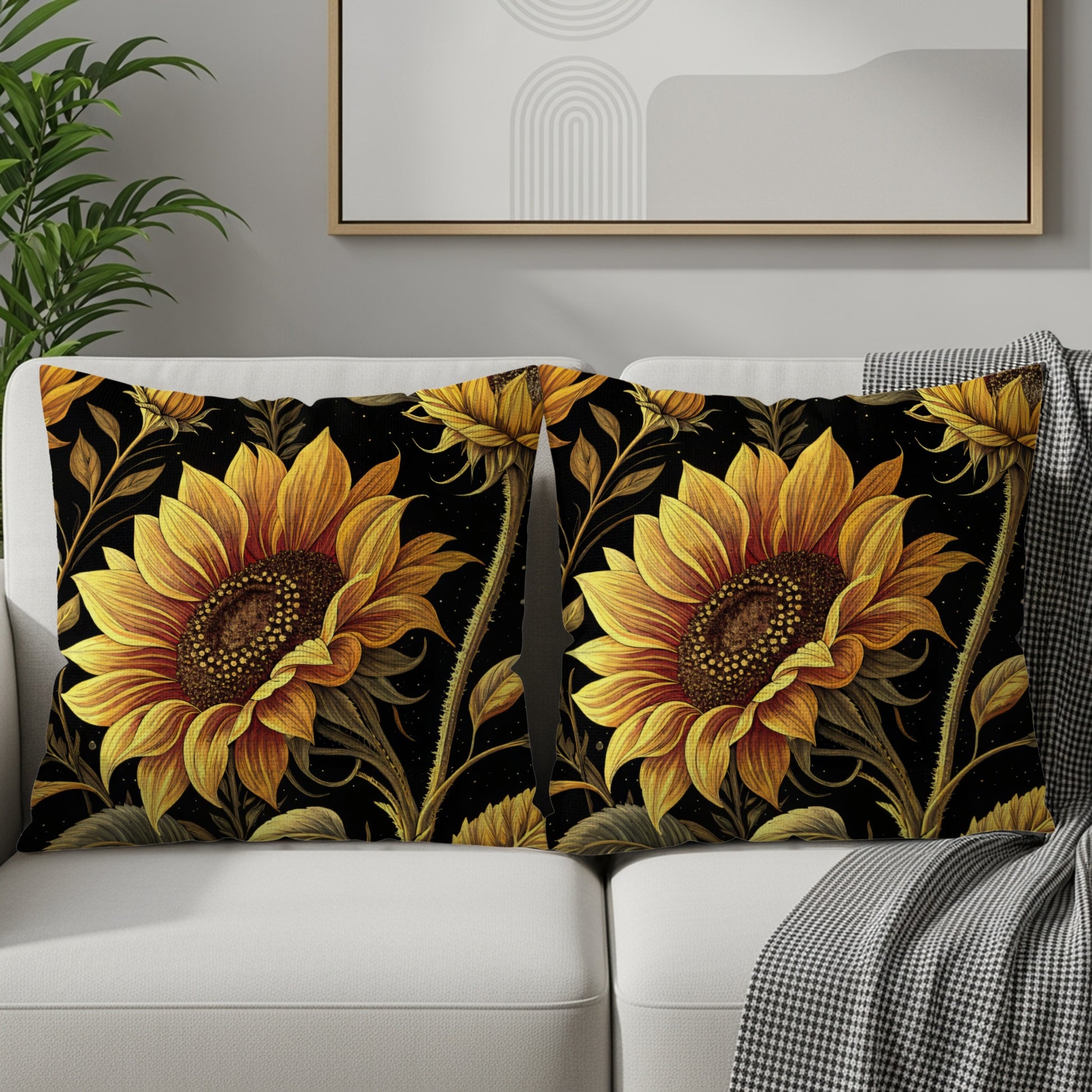 Elegant Sunflowers on Dark Background Decorative Floral Throw Pillows - Walk Greener