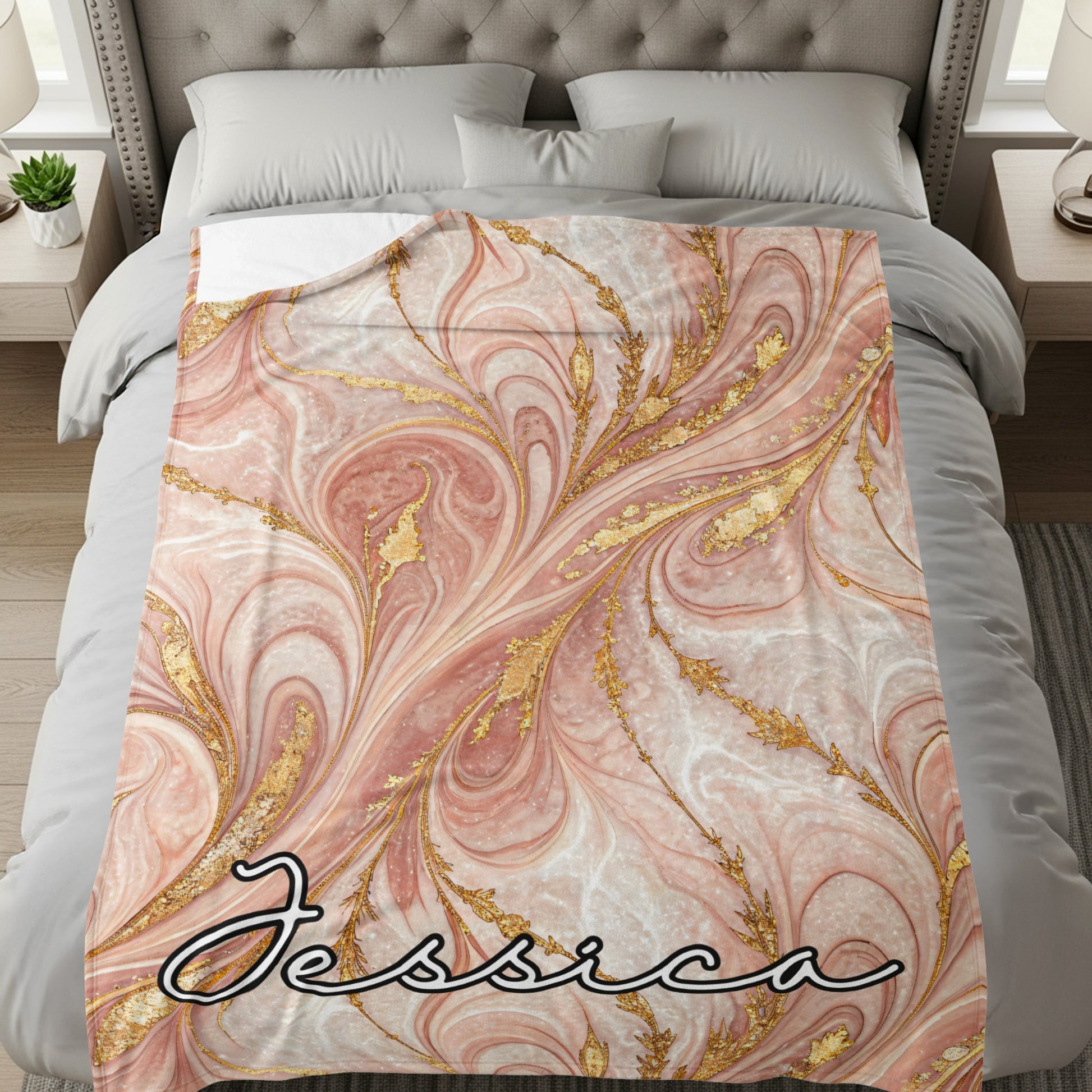 Rose Gold Marble Custom Name Personalized Unique Blanket - Walk Greener
