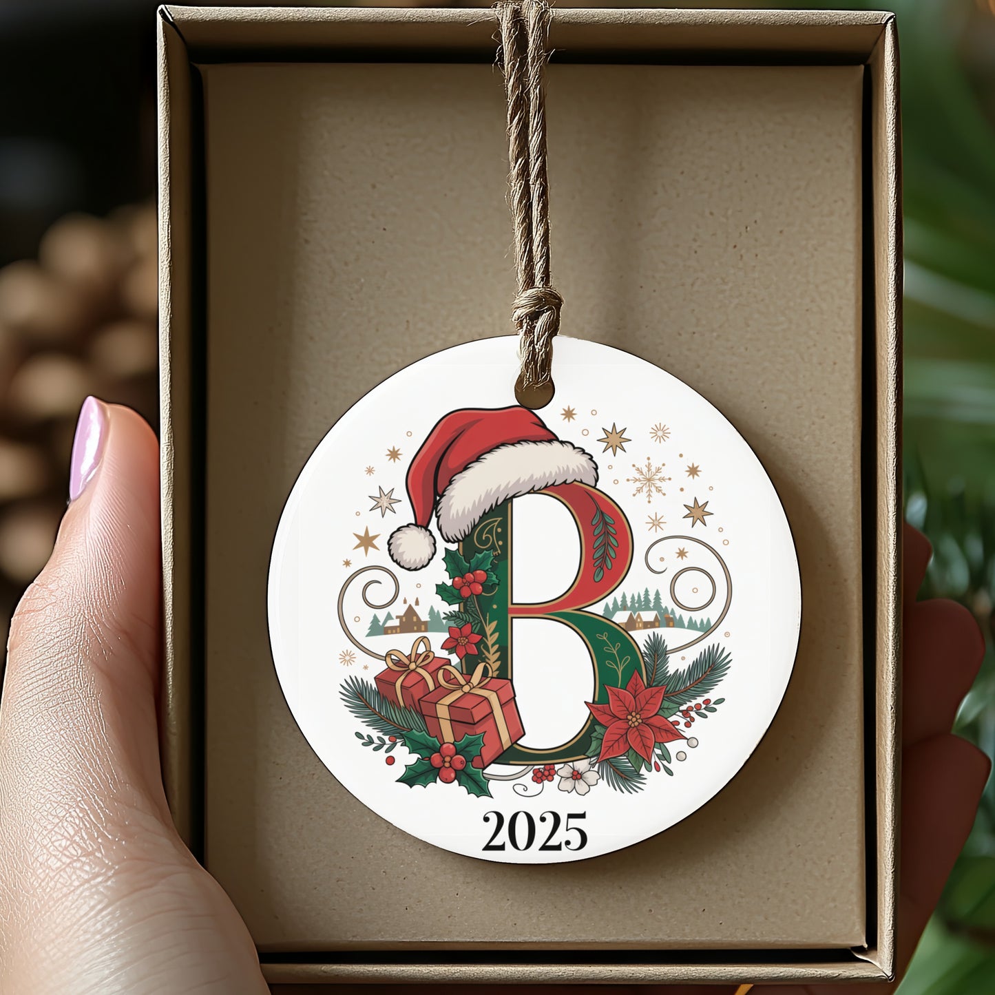 Christmas Ornament with Initial B and 2025 design product type