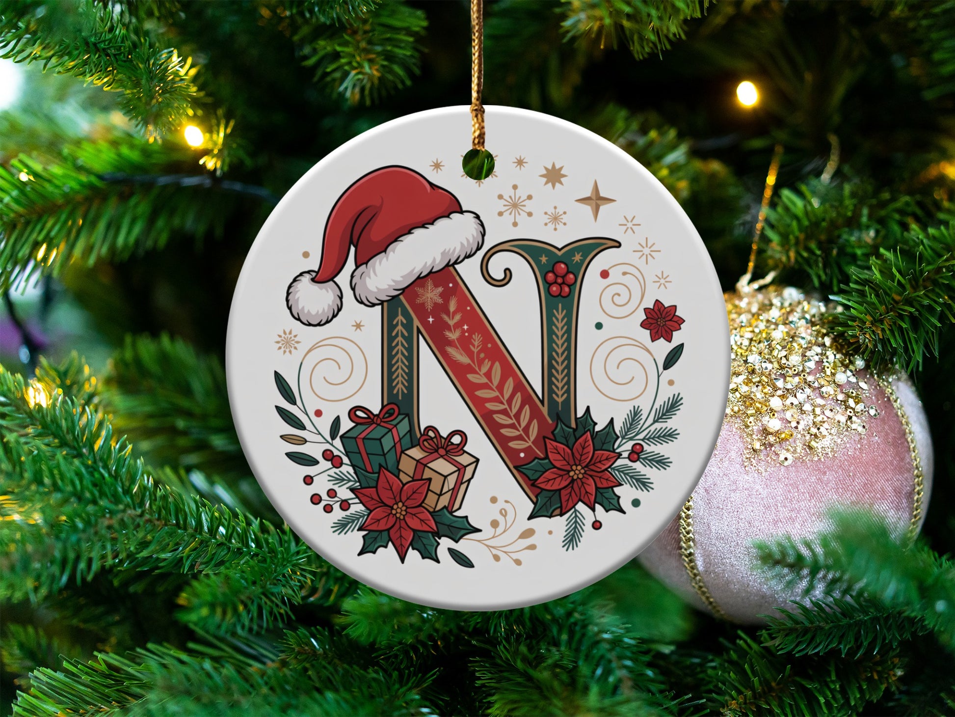 Festive Initial Ornament with Holiday Decorations product type