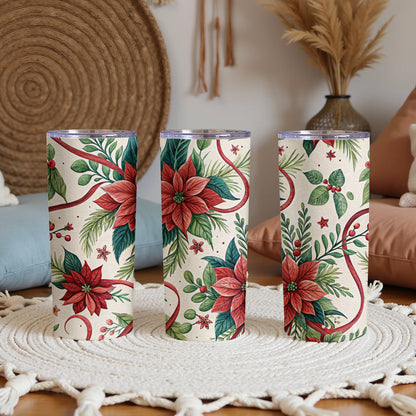 Floral Christmas Theme Insulated Tumbler Cup