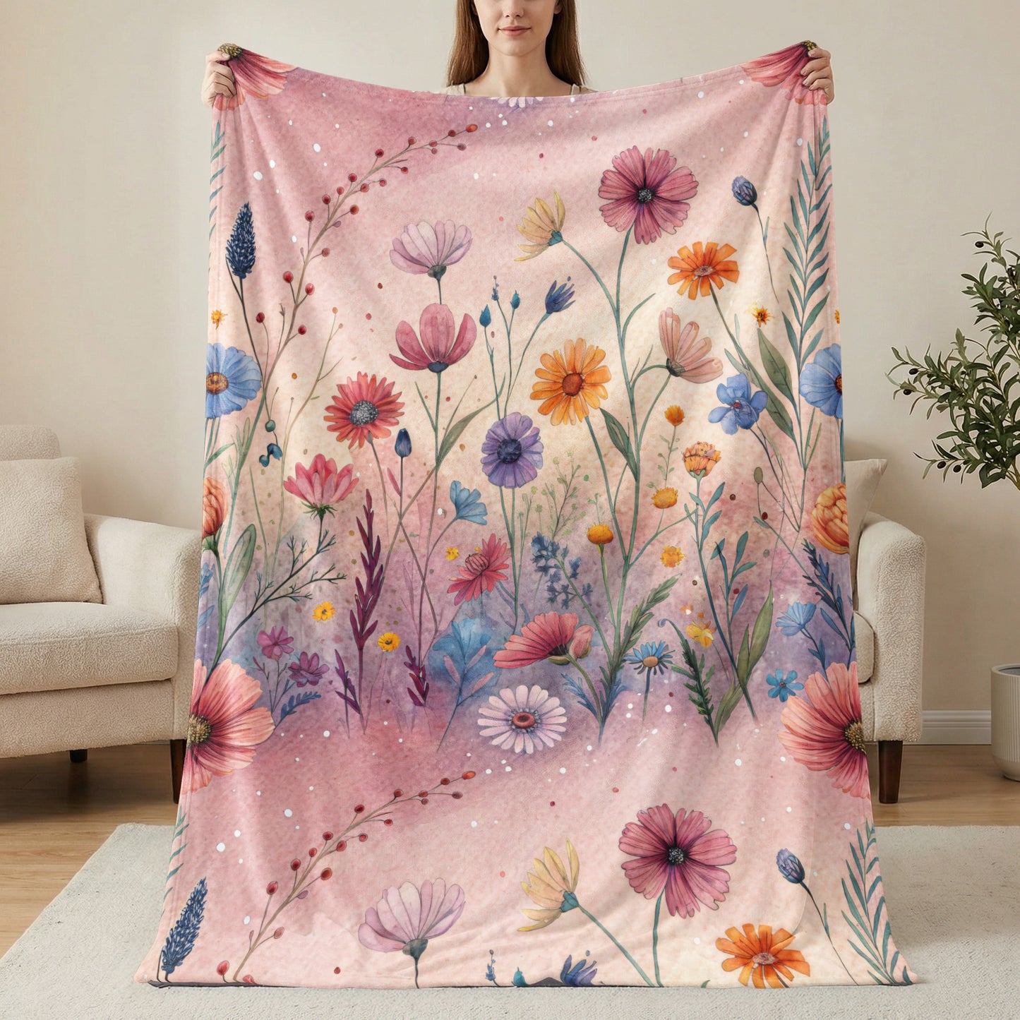 Floral Fantasy A Watercolor Dream Velveteen Plush Blankets - Walk Greener