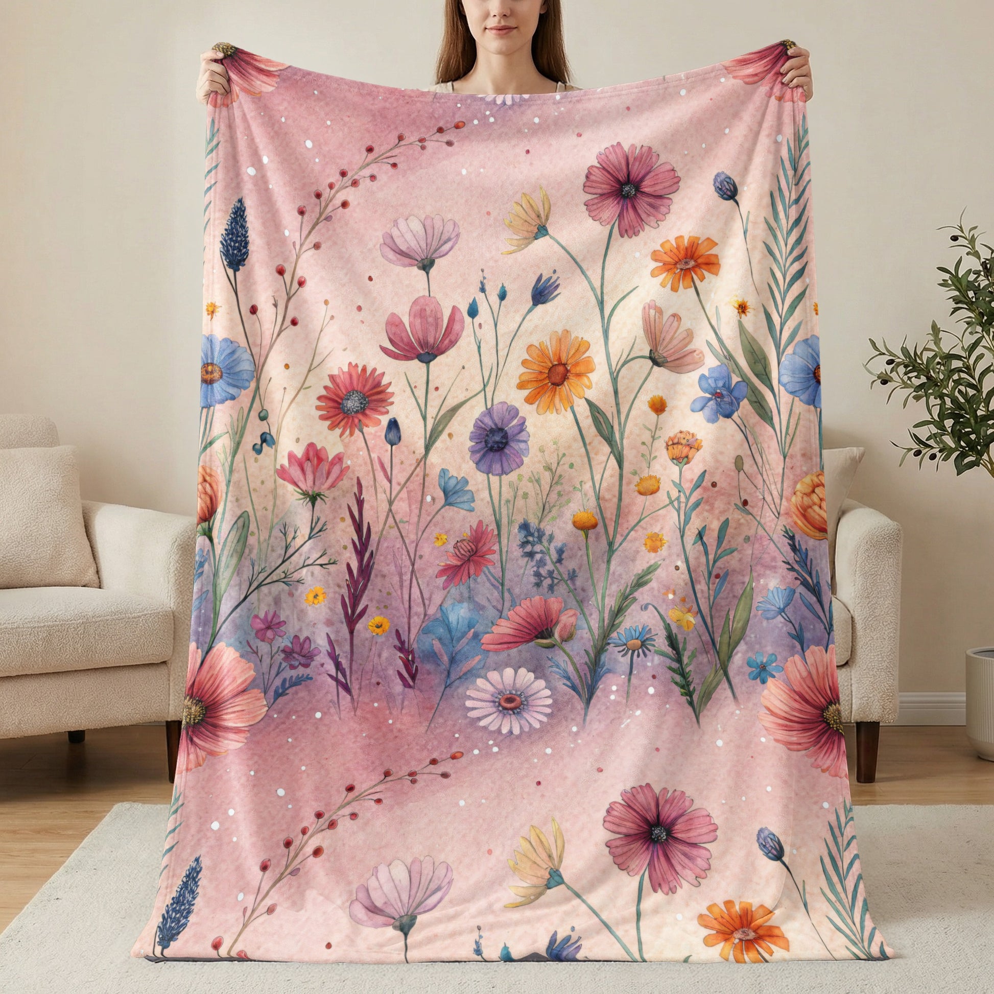 Floral Fantasy A Watercolor Dream Velveteen Plush Blankets - Walk Greener
