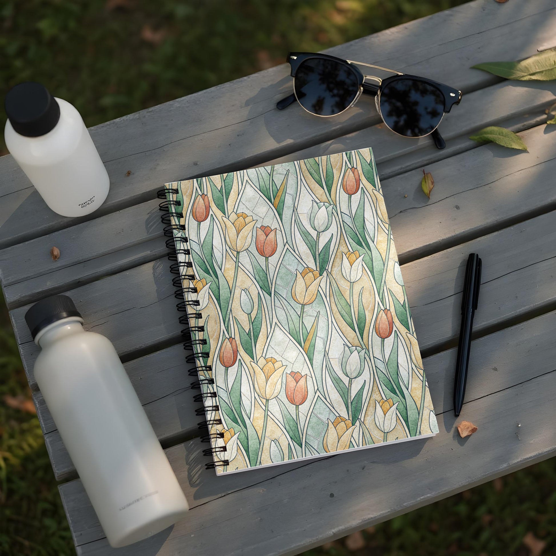 Floral Spiral Notebook with Artistic Tulip Design