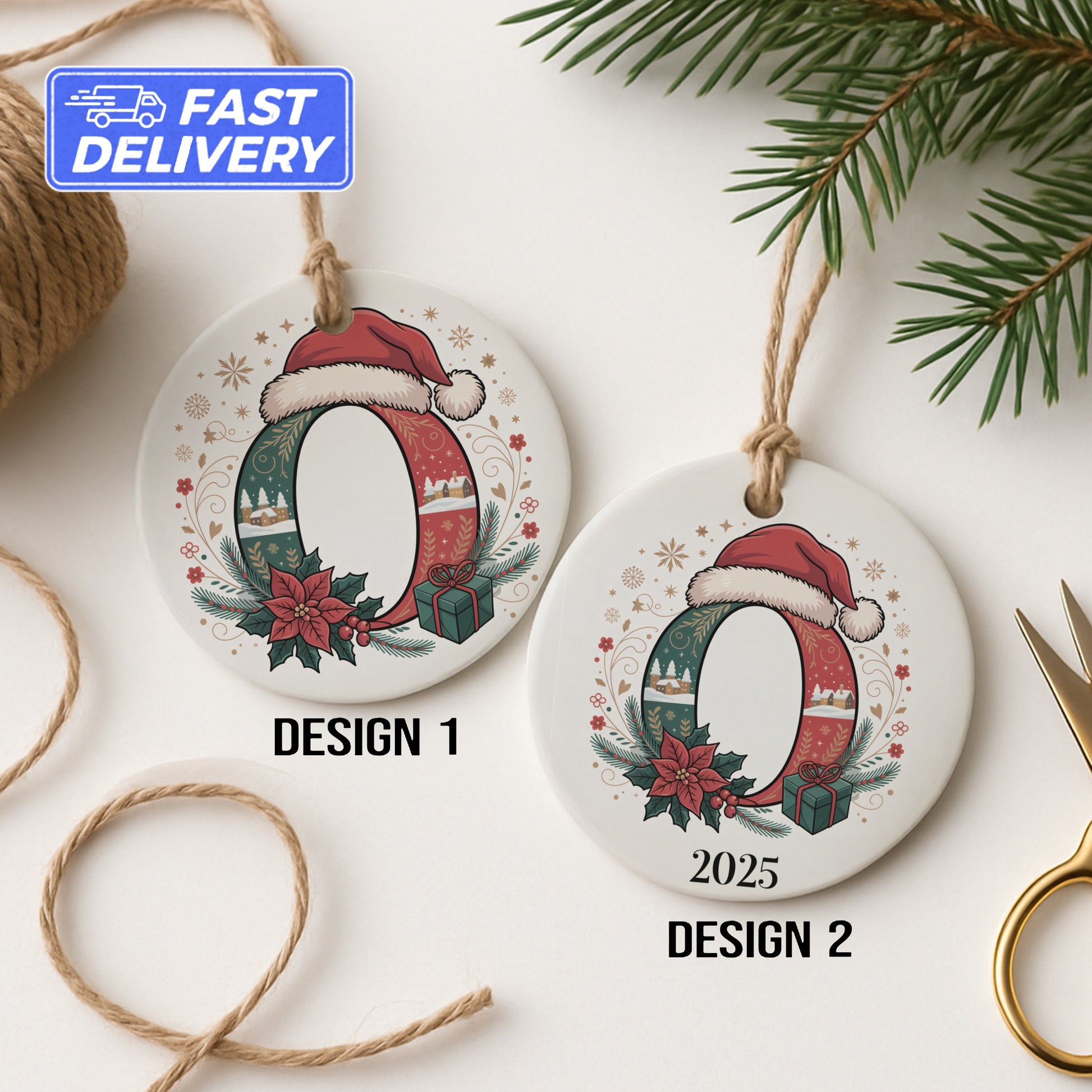 Personalized Santa Hat and Present Christmas Ornament product