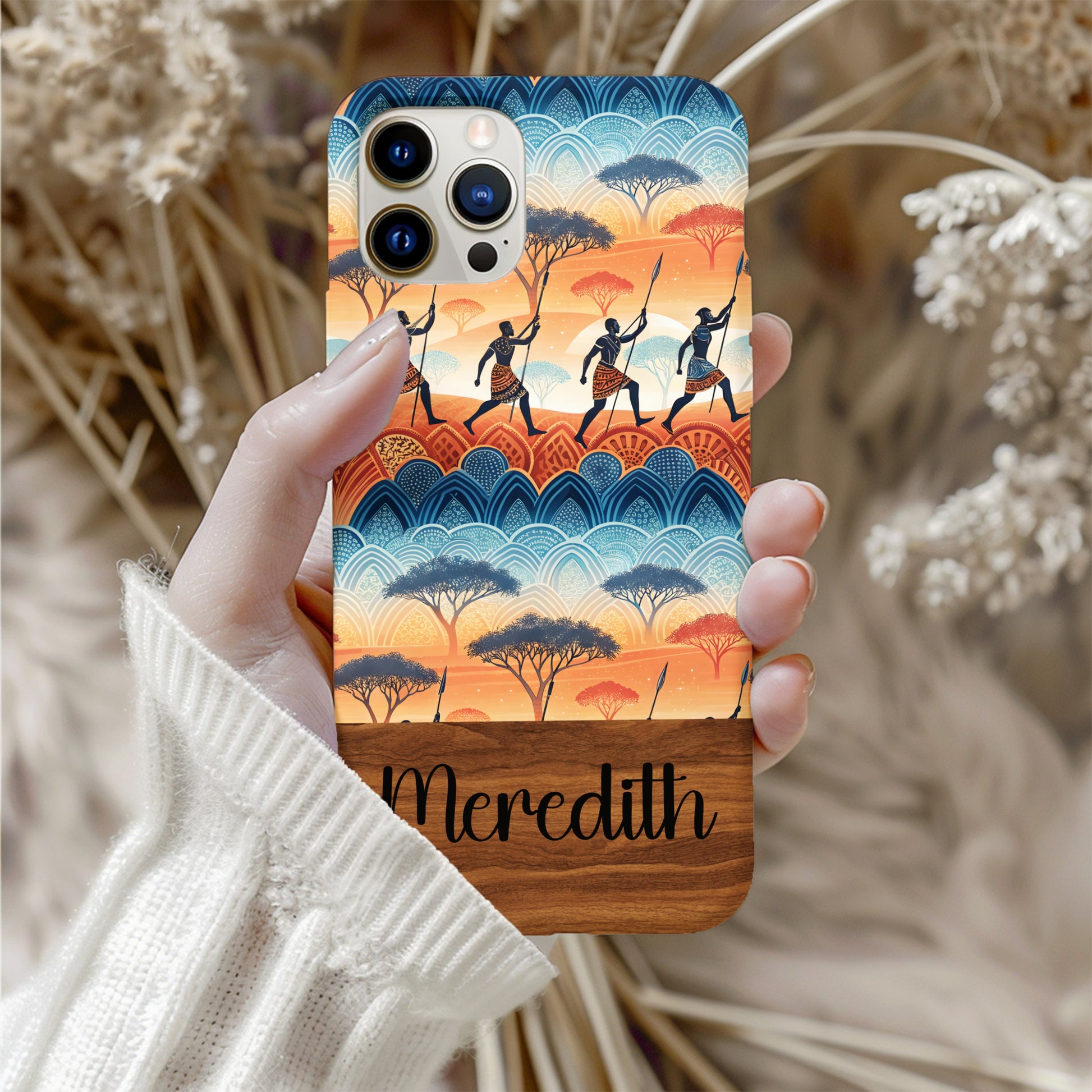 African Savannah Silhouette With Custom Name Phone Case - Walk Greener