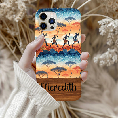 African Savannah Silhouette With Custom Name Phone Case - Walk Greener