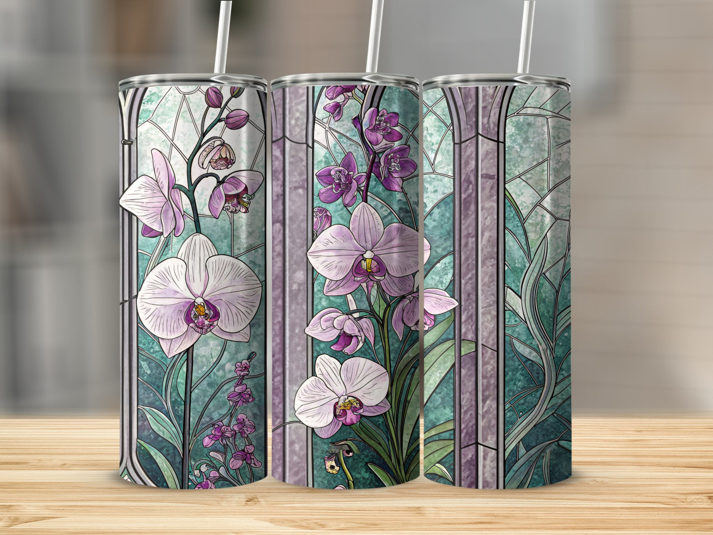 Stained Glass Orchid Florals Design Premium Style - Walk Greener