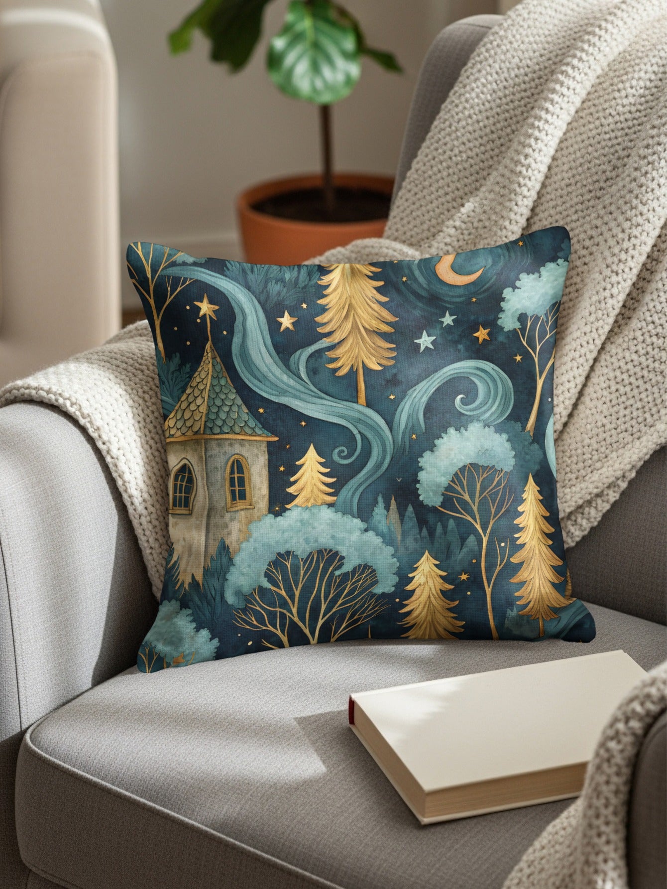 Enchanted Forest Scenic Cushion Cover for Cozy Decor