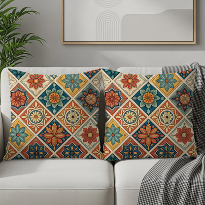 Vibrant Geometric Floral Throw Pillow Set for Home Decor
