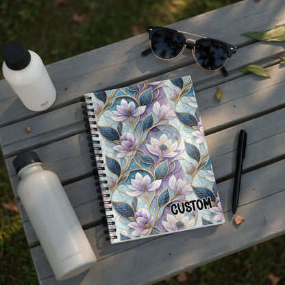 Custom Floral Spiral Notebook with Purple and Blue Flowers