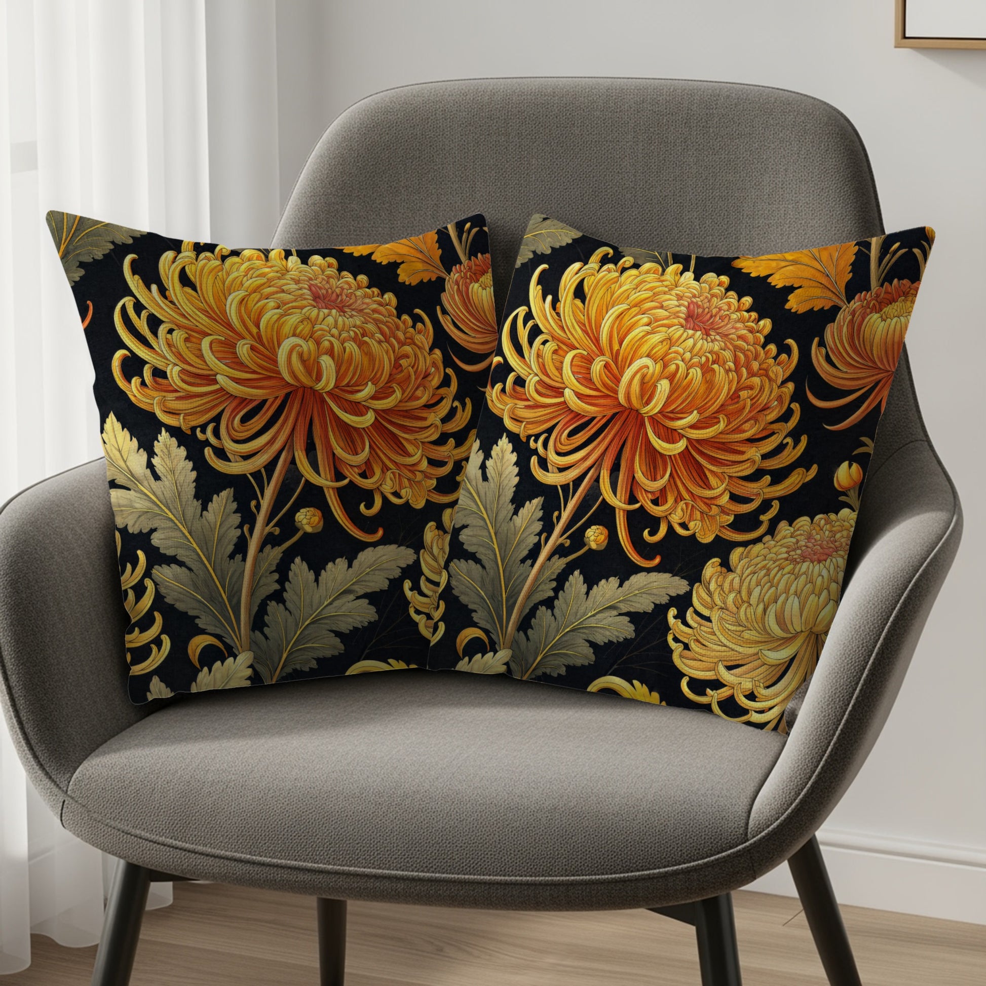 Elegant Chrysanthemum Botanical Pattern Decorative Floral Throw Pillows - Walk Greener