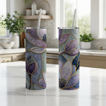 Elegant Floral Stained Glass Design 20 oz Skinny Tumbler - Walk Greener