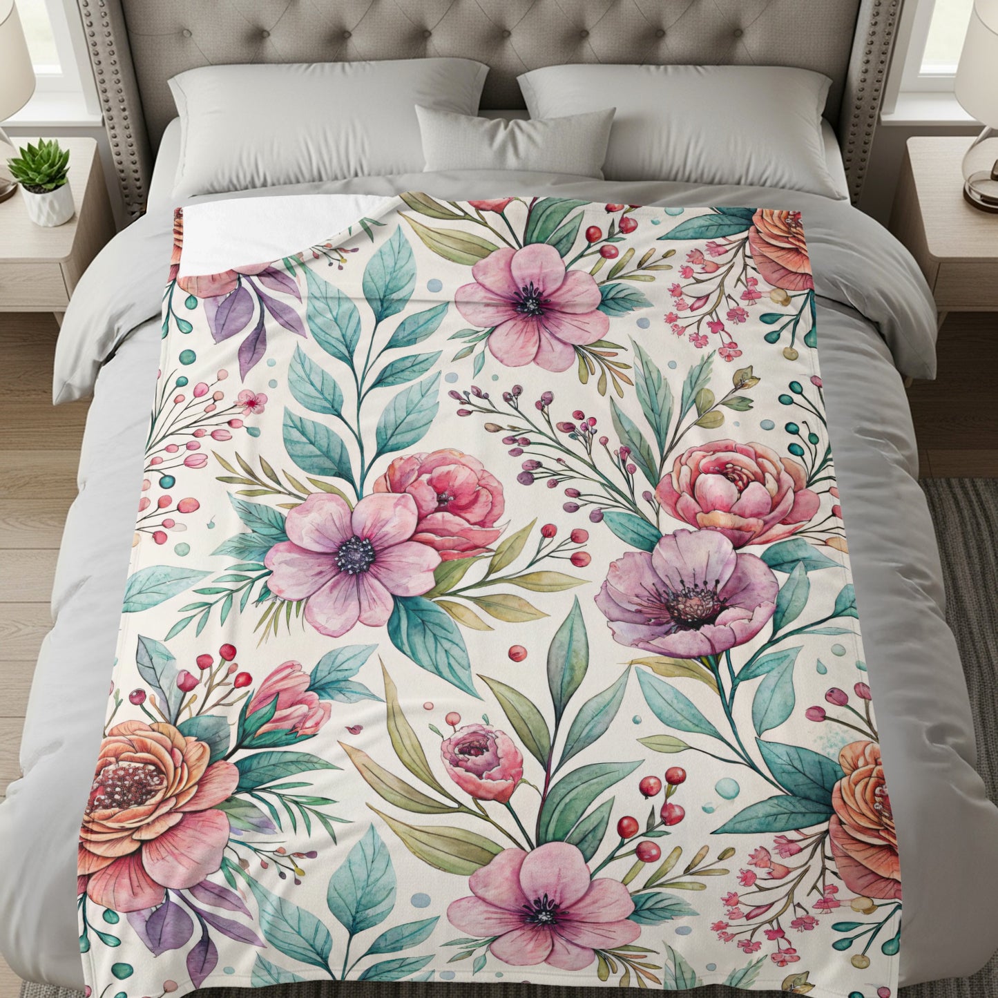 Floral Bouquet Artwork on Velveteen Plush Blankets - Walk Greener