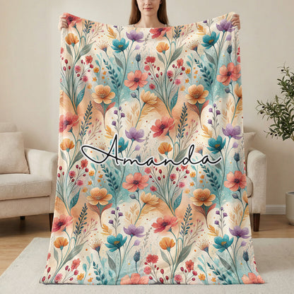 Beautiful Floral Design Blanket with Custom Name