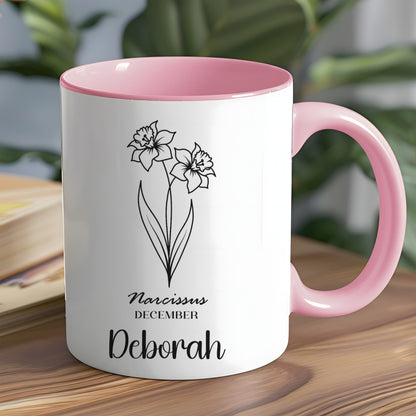 Narcissus December Flower Custom Name Mug Gift