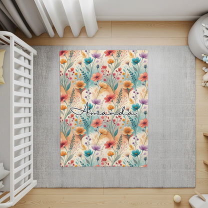 Personalized Floral Pattern Name Mat for Kids Nursery Decor