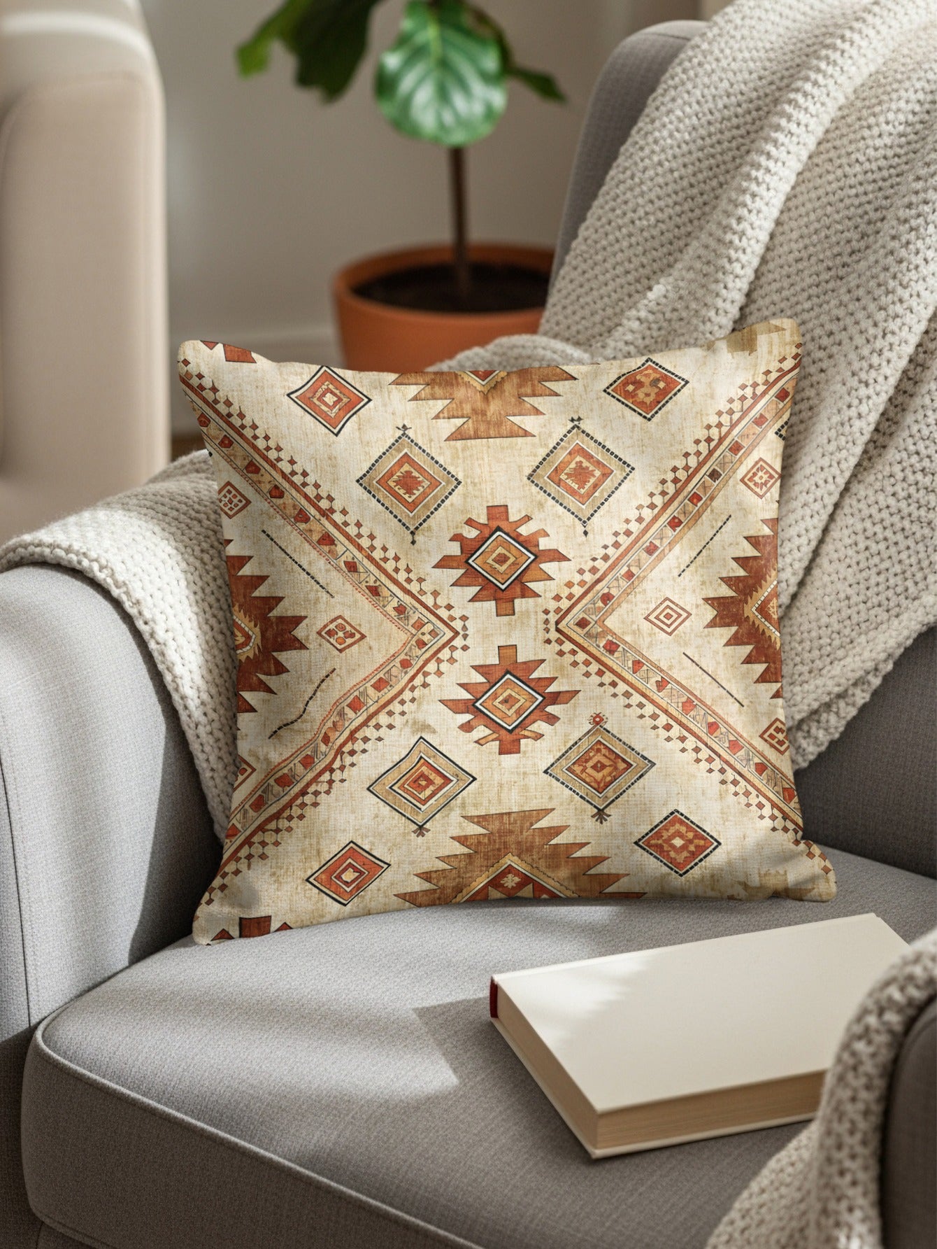 Aztec Pattern Brown and Beige Decorative Pillows & Pillow Cases - Walk Greener