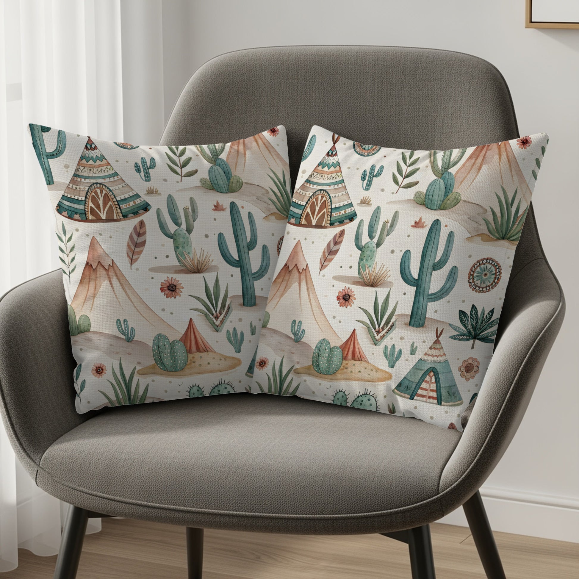 Colorful Cactus and Desert Design Throw Pillow Set