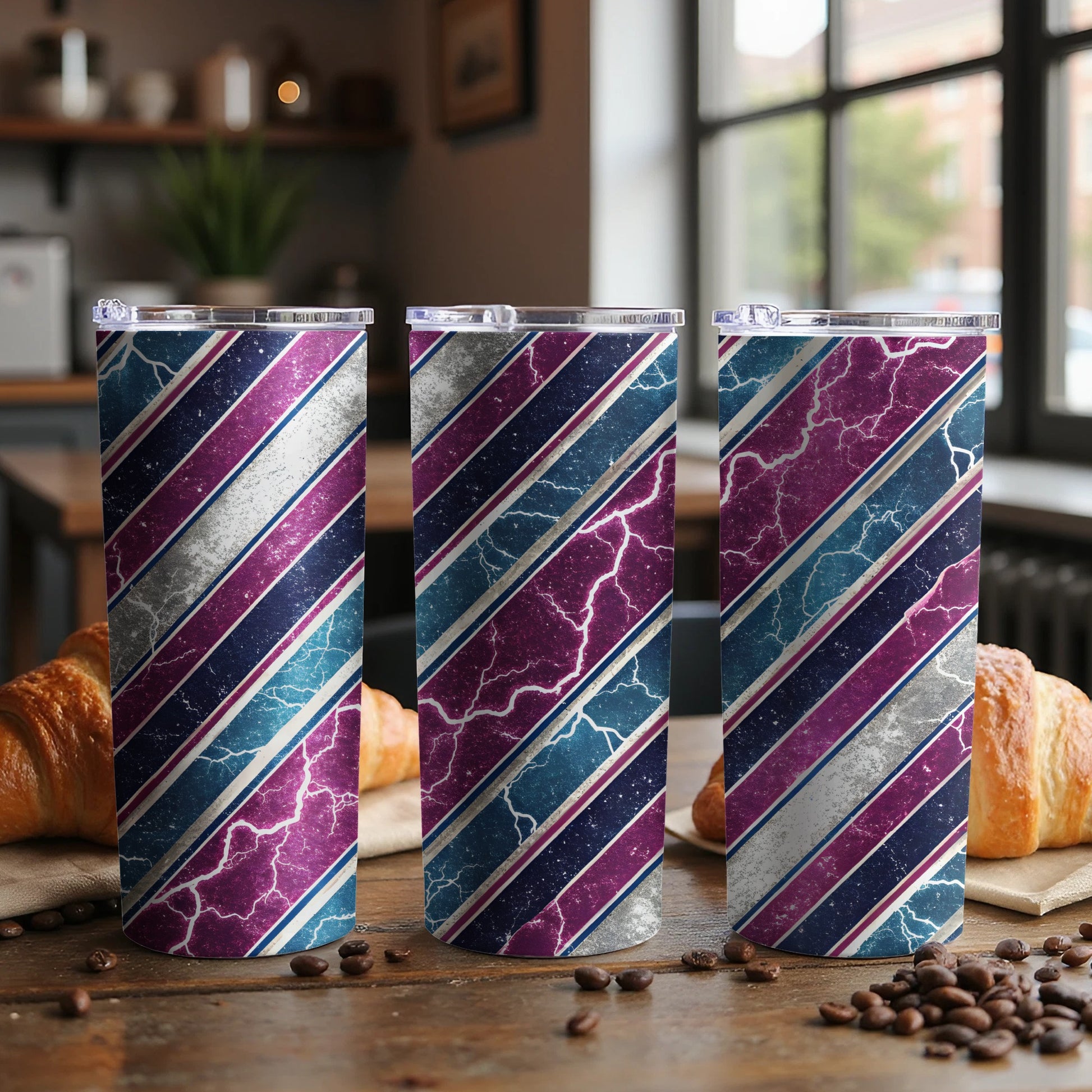 Striking Electric Purple and Blue Stripe Tumbler Product