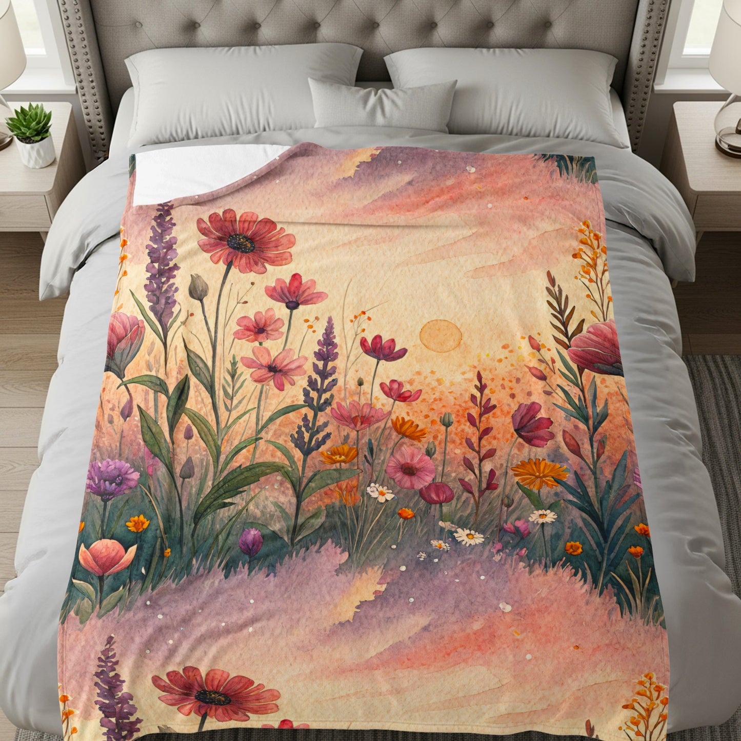 Watercolor Wildflower Meadow at Sunset Floral Artwork - Walk Greener