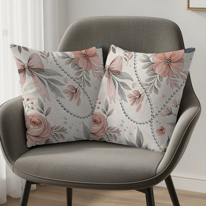Floral and Bow Pattern Decorative Throw Pillow Product