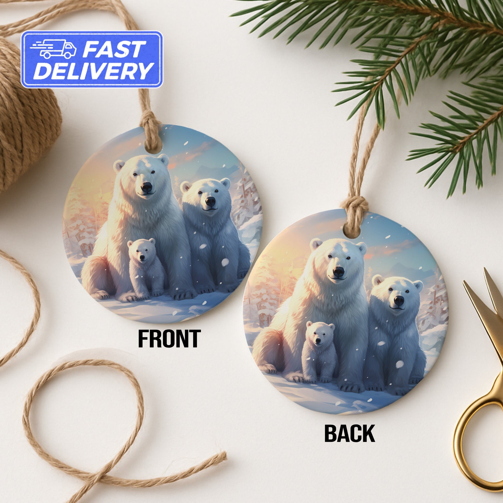 Polar Bear Family Scene Ornament Unique Gift product