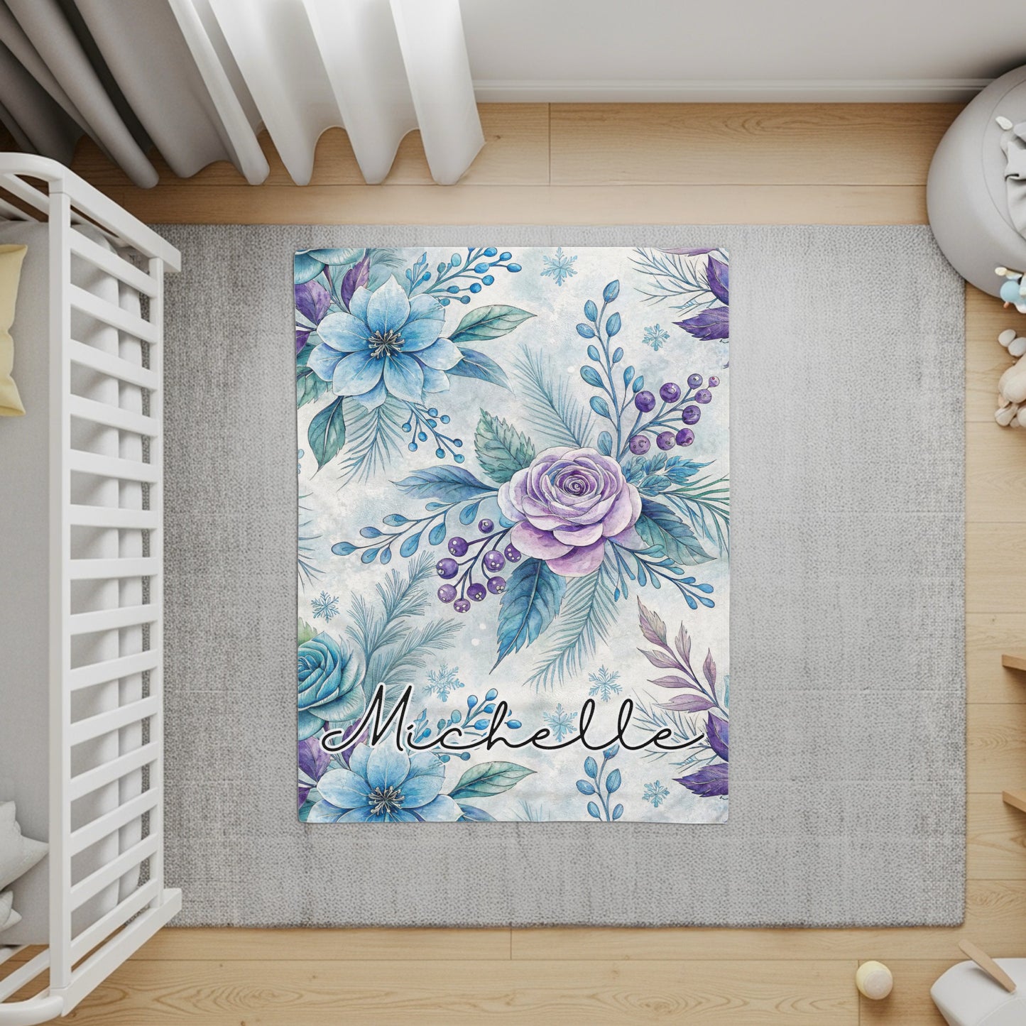 Personalized Floral Design Rug with Name Michelle