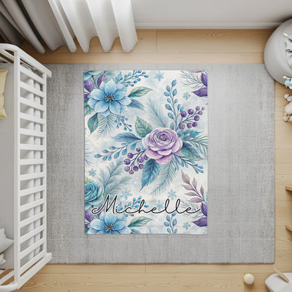 Personalized Floral Design Rug with Name Michelle