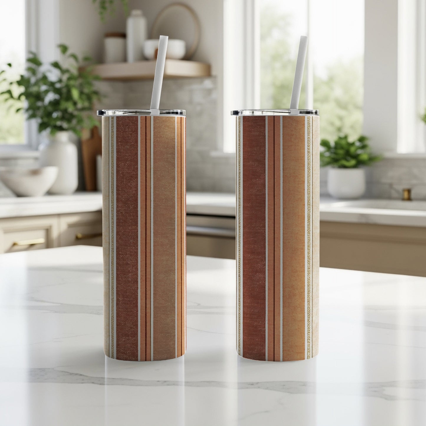 Stylish Tall Striped Tumblers with Straw Flask