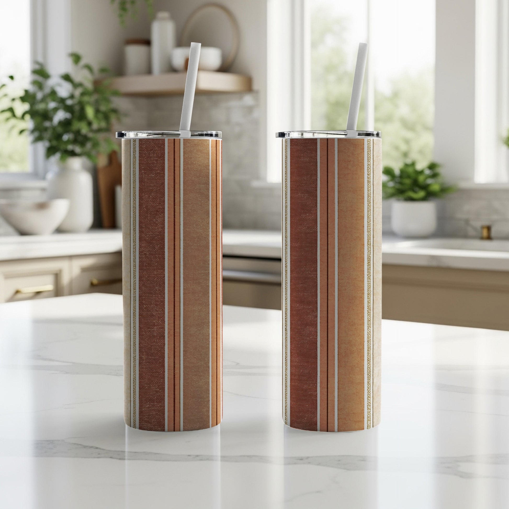 Stylish Tall Striped Tumblers with Straw Flask