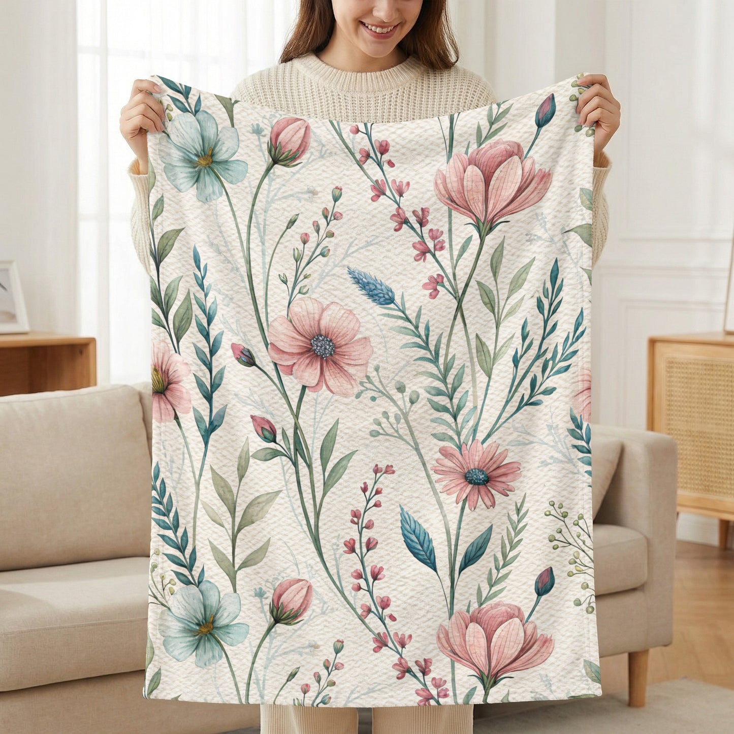 Watercolor Flowers Lush Floral Pattern on Texture Background - Walk Greener