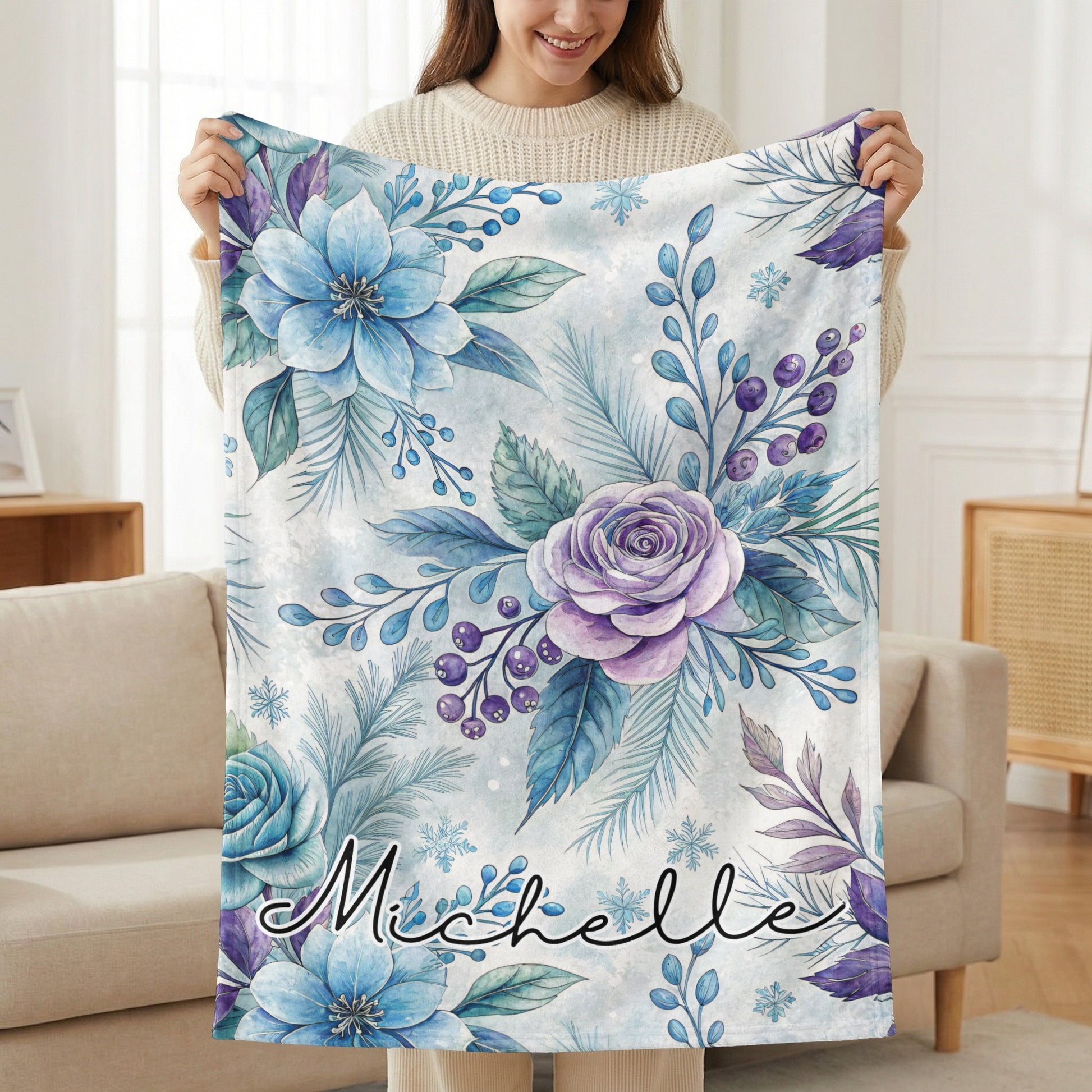 Personalized Floral Custom Name Blanket for Cozy Living