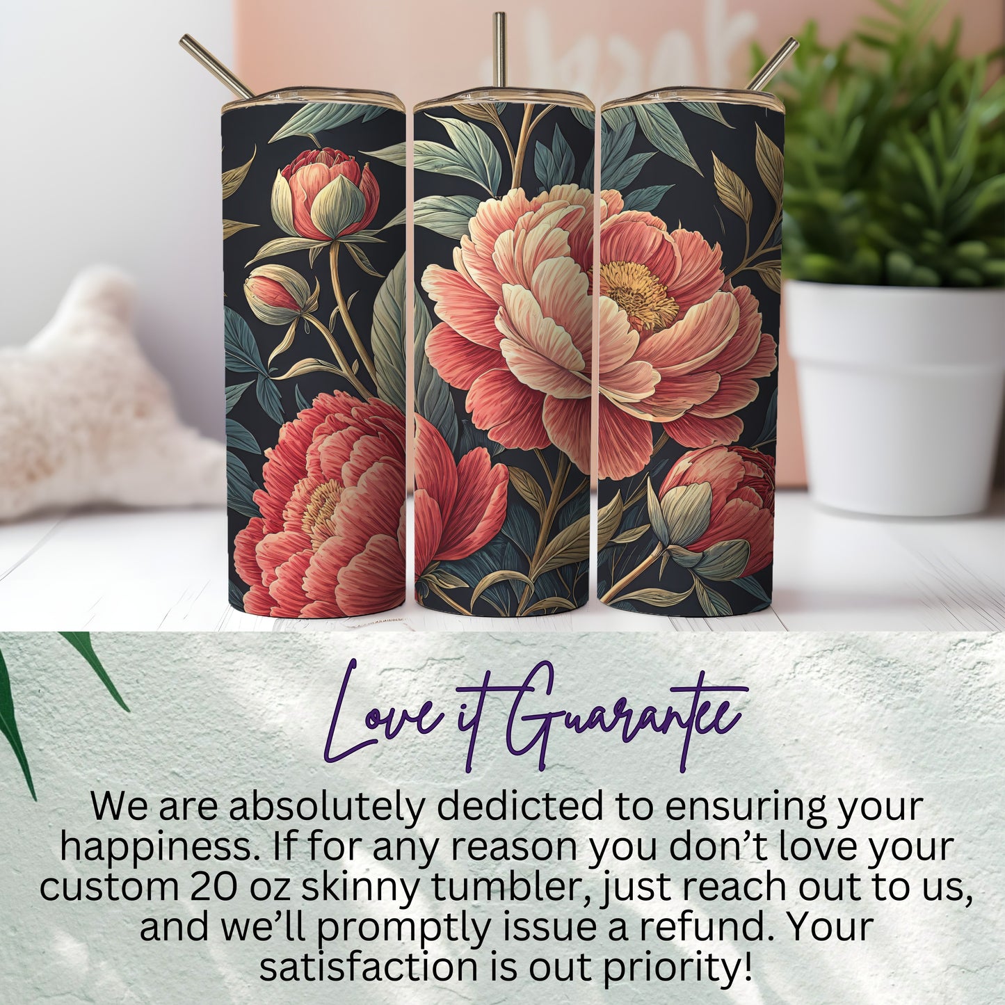 Custom 20 oz Skinny Tumbler with Floral Design