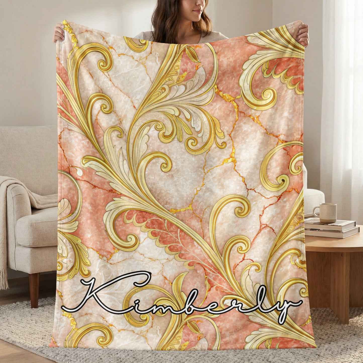 Elegant Golden Pattern Custom Name Design Personalized Blanket - Walk Greener