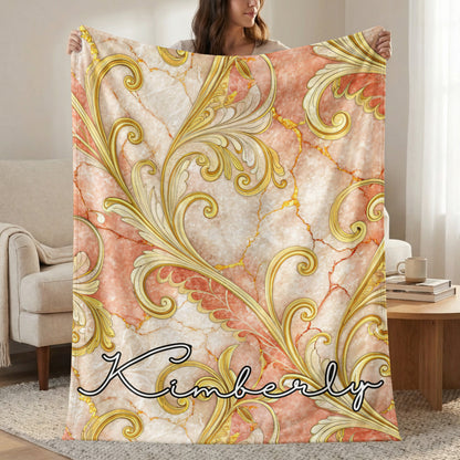 Elegant Golden Pattern Custom Name Design Personalized Blanket - Walk Greener